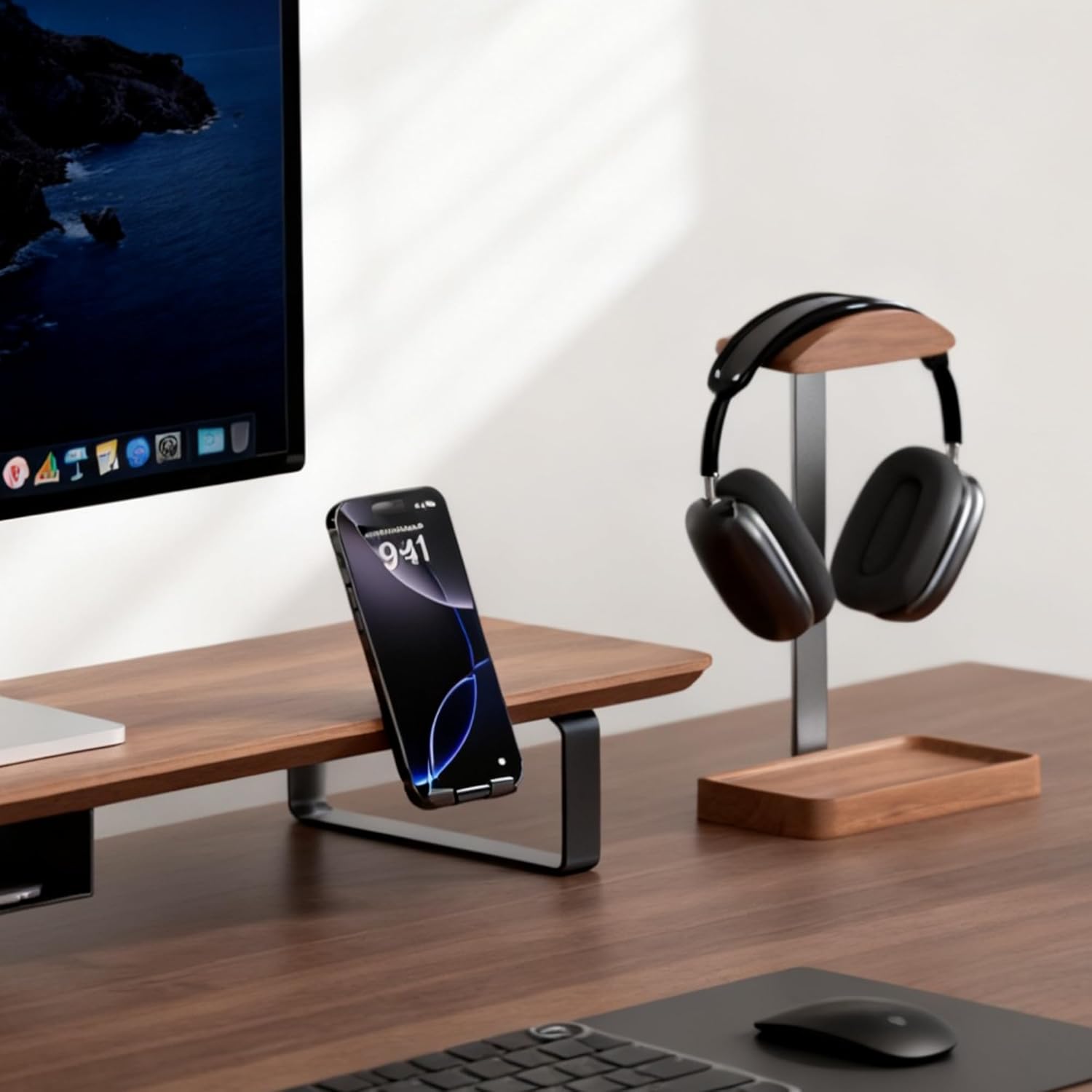 Walnut Headset Holder with Base - Image 2